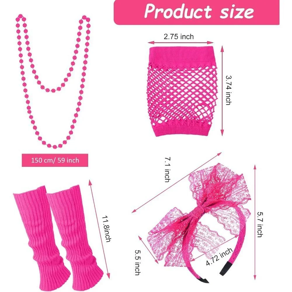 80s Costume Accessories for Women Neon Fishnet Shirt Leggings Vests Gloves